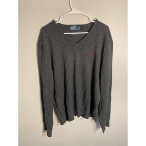 Polo Ralph Lauren Men's Lambs Wool Jumper Size XXL Grey V-Neck Pullover Soft
